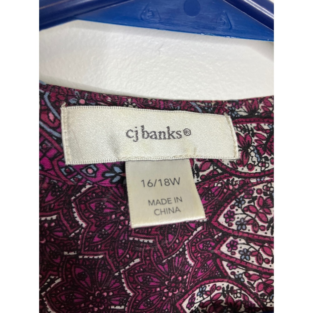 CJ Banks Blouse Womens 16/18W Purple Excellent Paisley Pintuck 3/4 Sleeve Top - Picture 2 of 6